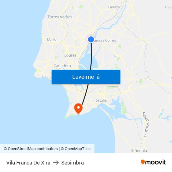 Vila Franca De Xira to Sesimbra map