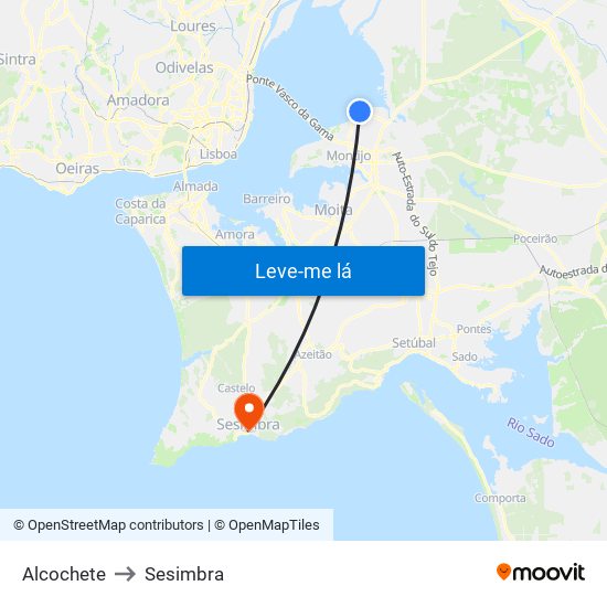 Alcochete to Sesimbra map