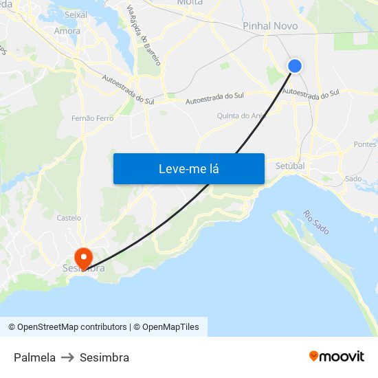 Palmela to Sesimbra map