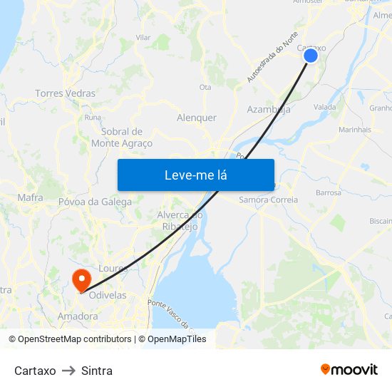 Cartaxo to Sintra map