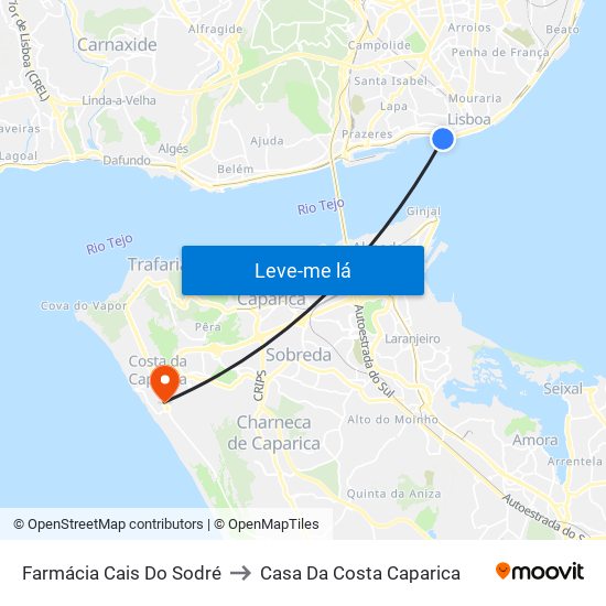 Farmácia Cais Do Sodré to Casa Da Costa Caparica map