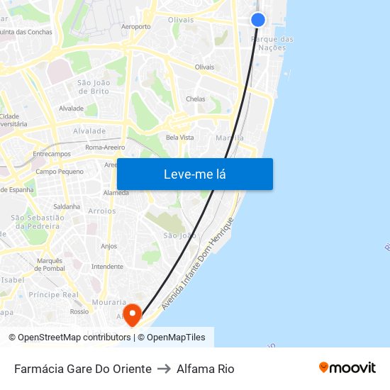 Farmácia Gare Do Oriente to Alfama Rio map