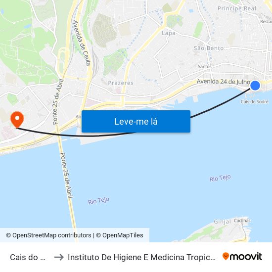 Cais Do Sodré to Instituto De Higiene E Medicina Tropical (Ihmt-Nova) map