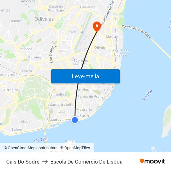 Cais do Sodré to Escola De Comércio De Lisboa map