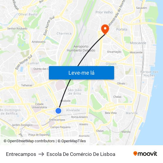 Entrecampos to Escola De Comércio De Lisboa map
