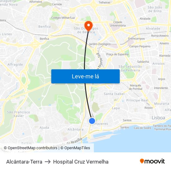 Alcântara-Terra to Hospital Cruz Vermelha map