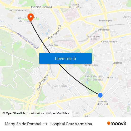 Marquês de Pombal to Hospital Cruz Vermelha map