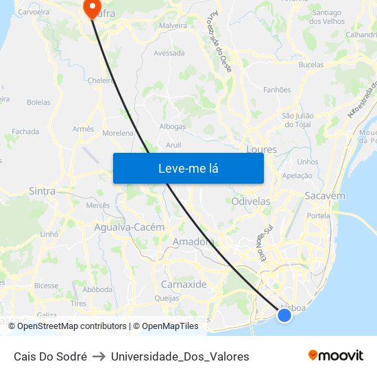 Cais Do Sodré to Universidade_Dos_Valores map