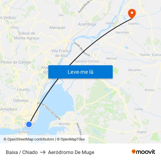 Baixa / Chiado to Aeródromo De Muge map