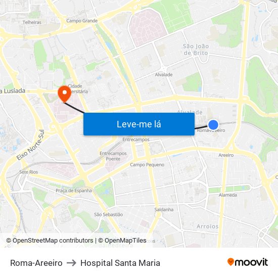 Roma-Areeiro to Hospital Santa Maria map