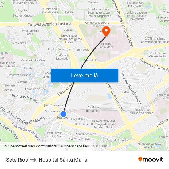 Sete Rios to Hospital Santa Maria map
