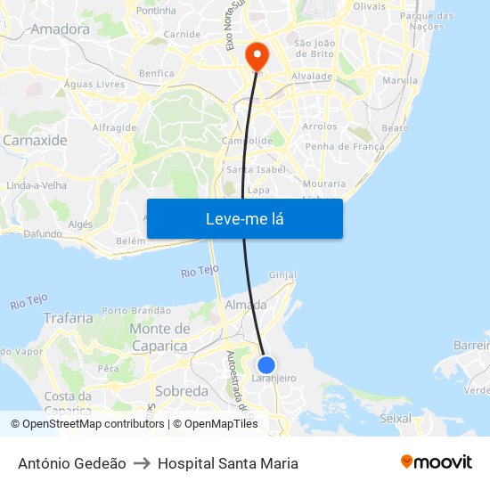 António Gedeão to Hospital Santa Maria map