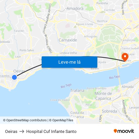 Oeiras to Hospital Cuf Infante Santo map