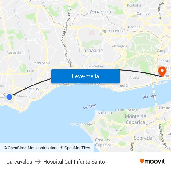 Carcavelos to Hospital Cuf Infante Santo map