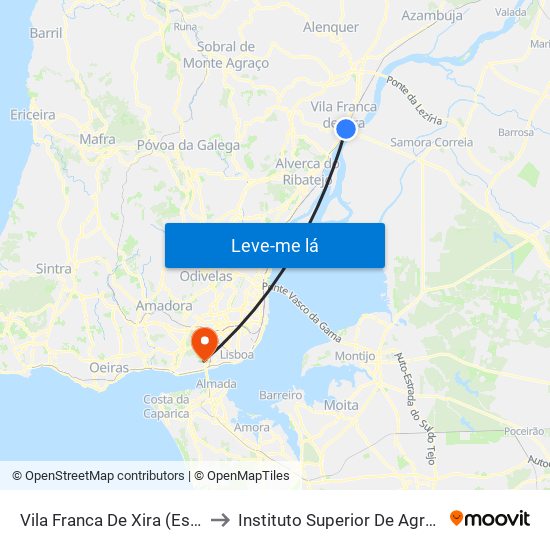 Vila Franca De Xira (Estação) to Instituto Superior De Agronomia map