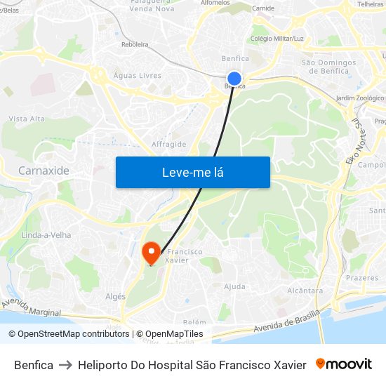 Benfica to Heliporto Do Hospital São Francisco Xavier map