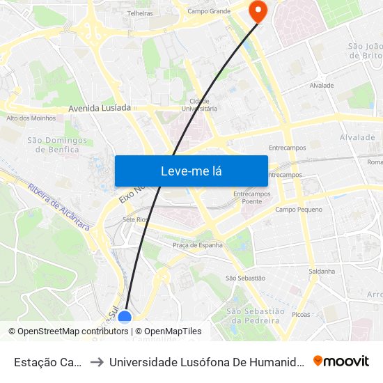 Estação Campolide to Universidade Lusófona De Humanidades E Tecnologias map