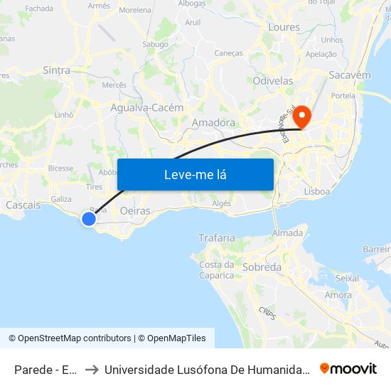 Parede - Estação to Universidade Lusófona De Humanidades E Tecnologias map