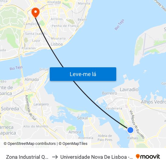 Zona Industrial Qt.ª Das Rebelas to Universidade Nova De Lisboa - Campus De Campolide map