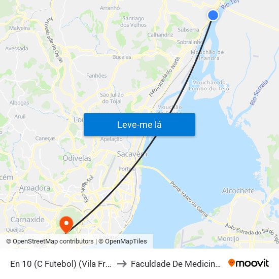 En 10 (C Futebol) (Vila Franca De Xira) to Faculdade De Medicina Veterinária map