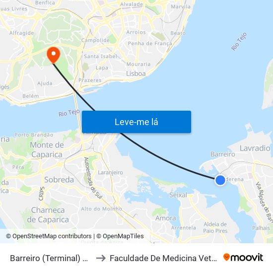 Barreiro (Terminal) P2/P5 to Faculdade De Medicina Veterinária map