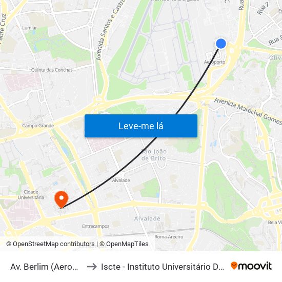 Av. Berlim (Aeroporto) to Iscte - Instituto Universitário De Lisboa map