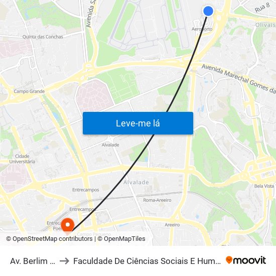 Av. Berlim (Aeroporto) to Faculdade De Ciências Sociais E Humanas - Universidade Nova De Lisboa map