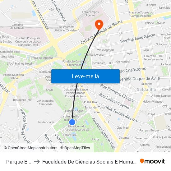 Parque Eduardo VII to Faculdade De Ciências Sociais E Humanas - Universidade Nova De Lisboa map