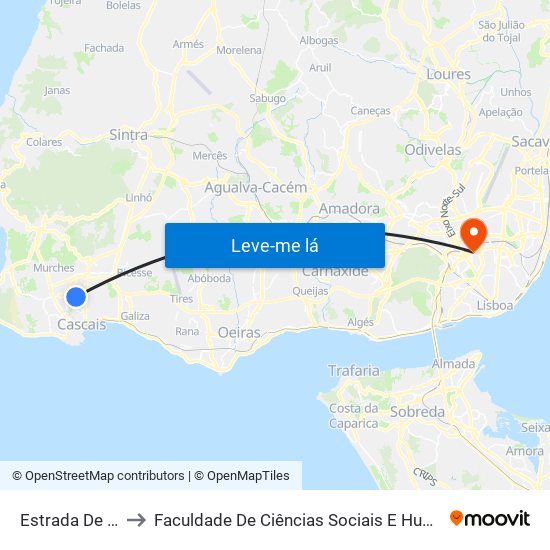 Estrada De Alvide - Largo to Faculdade De Ciências Sociais E Humanas - Universidade Nova De Lisboa map