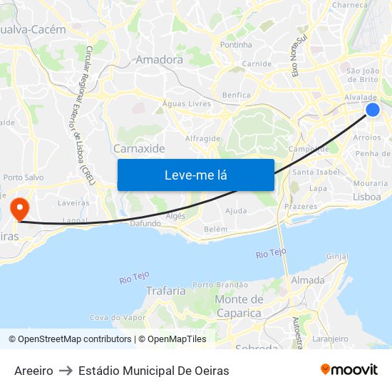 Areeiro to Estádio Municipal De Oeiras map