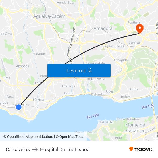 Carcavelos to Hospital Da Luz Lisboa map