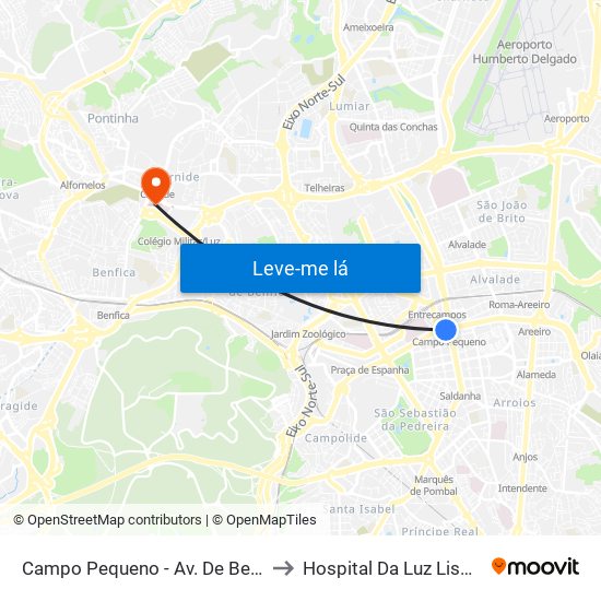 Campo Pequeno - Av. De Berna to Hospital Da Luz Lisboa map