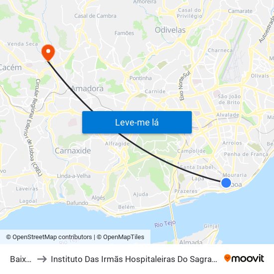 Baixa / Chiado to Instituto Das Irmãs Hospitaleiras Do Sagrado Coração De Jesus - Casa De Saúde De Santa Rosa De Lima map