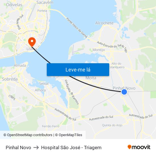 Pinhal Novo to Hospital São José - Triagem map