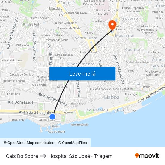 Cais Do Sodré to Hospital São José - Triagem map