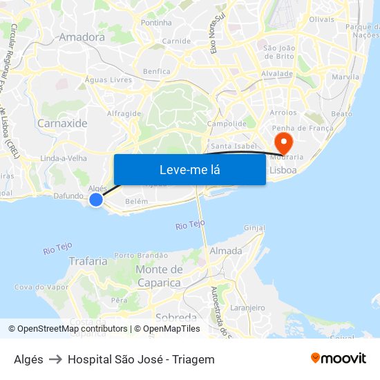 Algés to Hospital São José - Triagem map