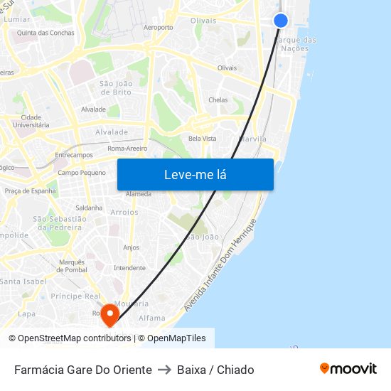 Farmácia Gare Do Oriente to Baixa / Chiado map