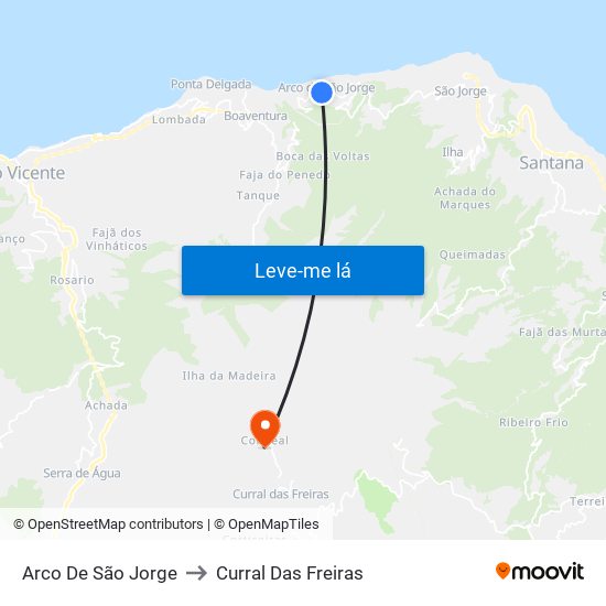 Arco De São Jorge to Curral Das Freiras map