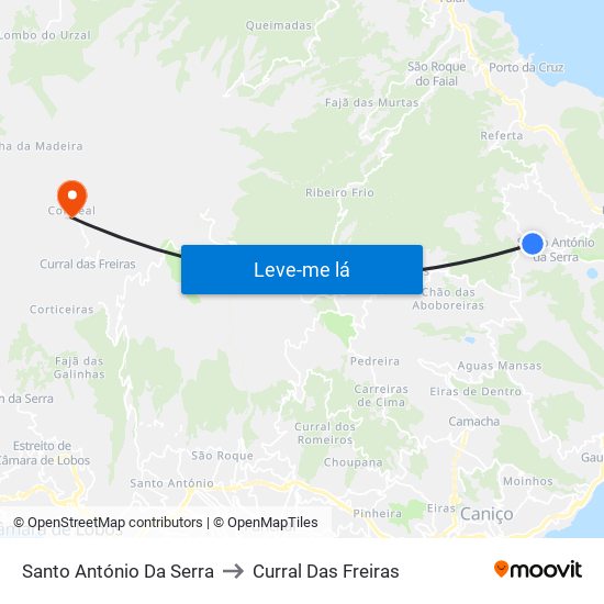 Santo António Da Serra to Curral Das Freiras map