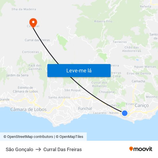 São Gonçalo to Curral Das Freiras map