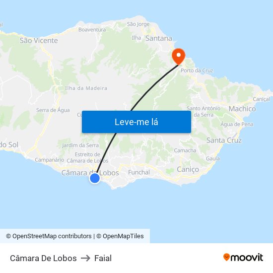 Câmara De Lobos to Faial map