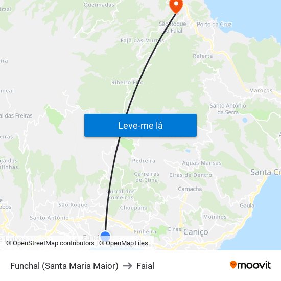 Funchal (Santa Maria Maior) to Faial map