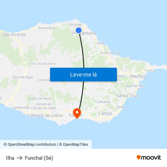 Ilha to Funchal (Sé) map