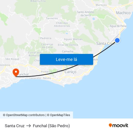 Santa Cruz to Funchal (São Pedro) map