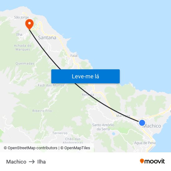 Machico to Ilha map