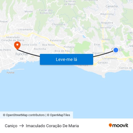 Caniço to Imaculado Coração De Maria map