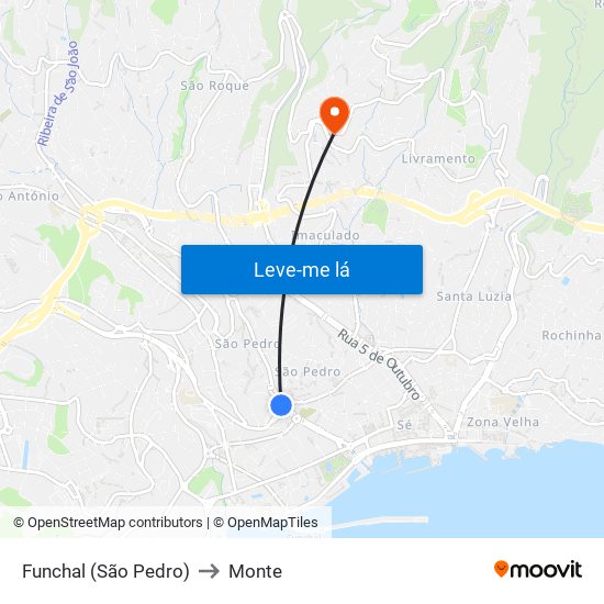 Funchal (São Pedro) to Monte map