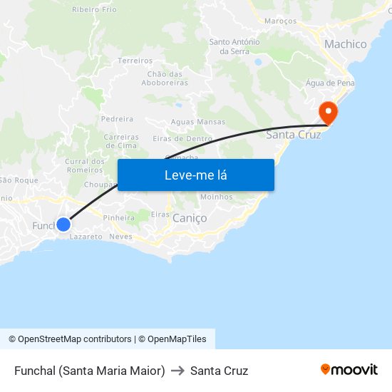 Funchal (Santa Maria Maior) to Santa Cruz map