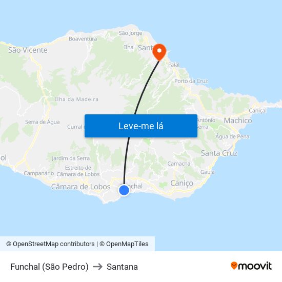 Funchal (São Pedro) to Santana map