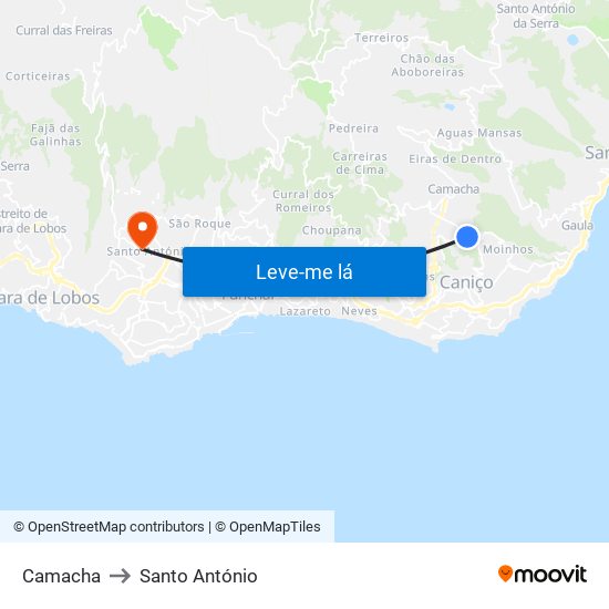 Camacha to Santo António map